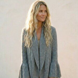 Anthropologie Bell Sleeve Ruffle Cocoon Cardigan Grey Cozy Sleeping on Snow